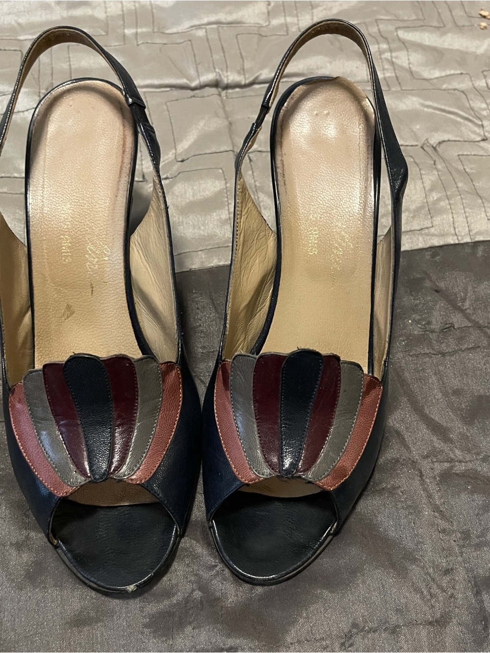 Women's Black Multi-Panel Slingback Peep Toe Heels